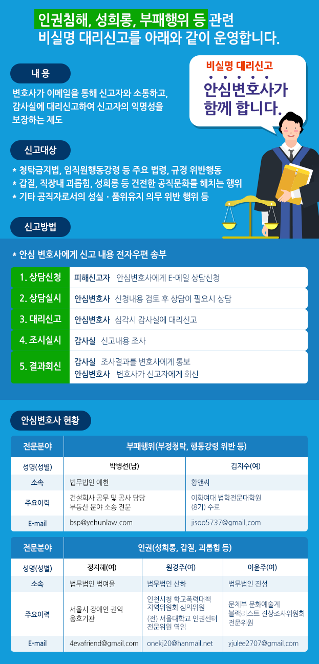 안심 변호사 제도 안내.자세한 내용은 아래 참조